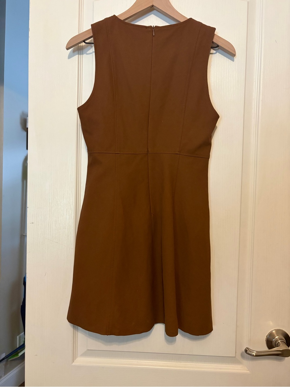 Zara Faux Suede Polyester Brown Pleated Short Sleeve Dress, Size S - Picture 2 of 7